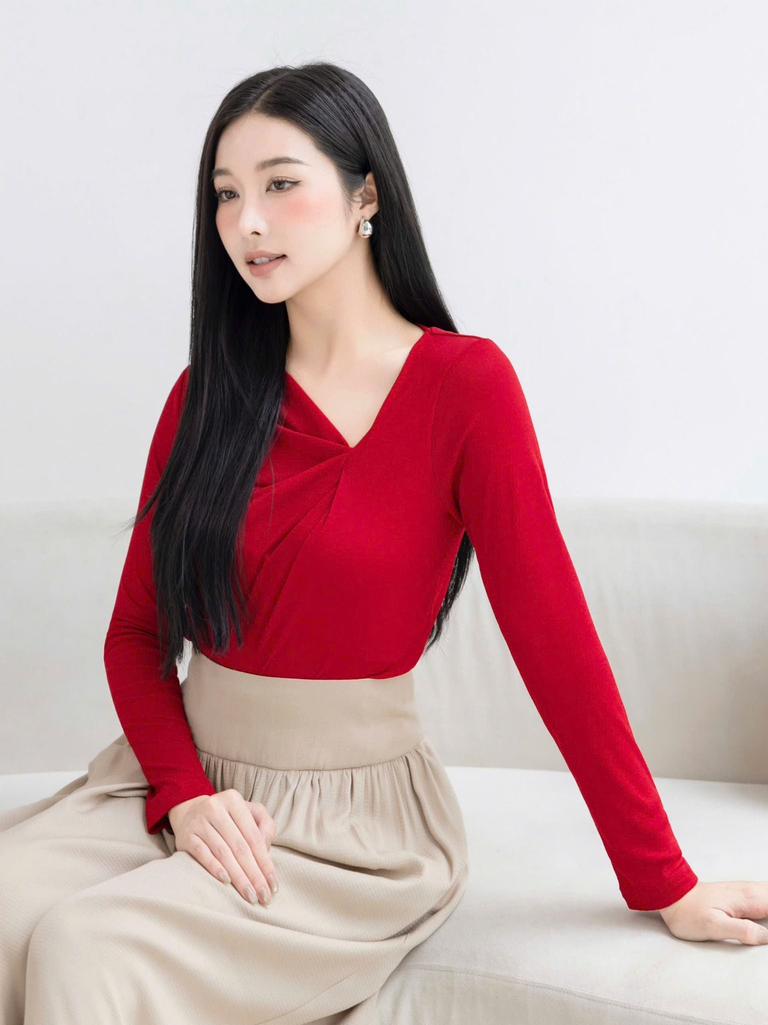  AT30- Áo Thun Cổ Xếp Ly Tay Dài 