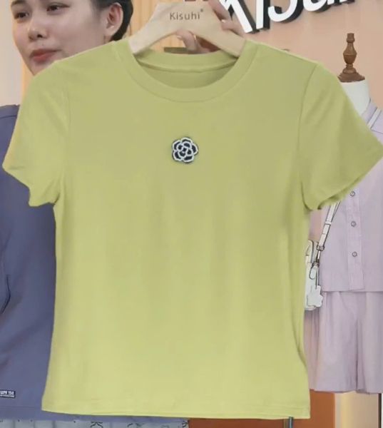  AT22-Áo Thun Lụa Mịn Đính Hoa Hồng 