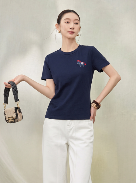  AT69-Áo Thun Cotton Tay Ngắn Đính Logo 