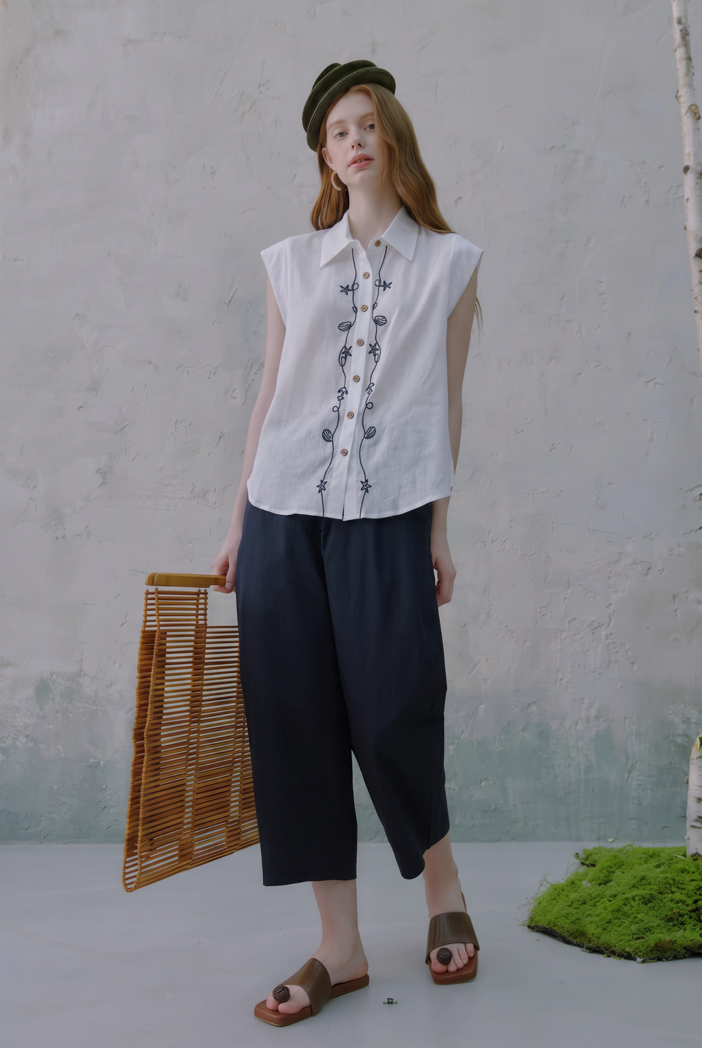  A953-Áo Sơ Mi Linen Cotton Thêu Hoa 