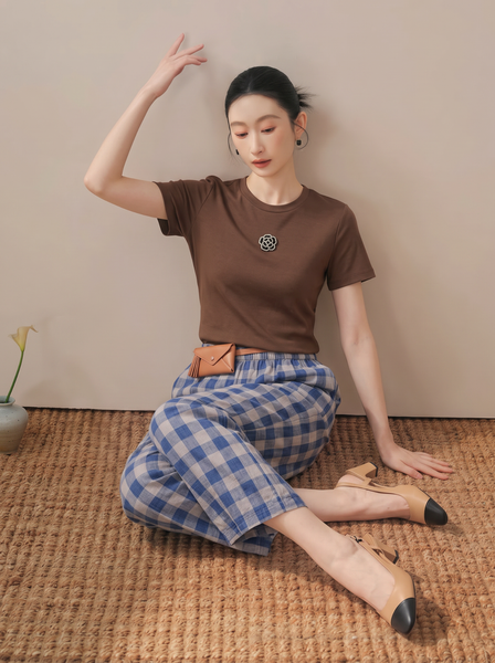  AT88-Áo Tay Ngắn Thun Lụa Mịn Đính Hoa Hồng 