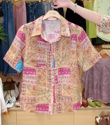  A235- Áo Sơ Mi Ramie Họa Tiết 