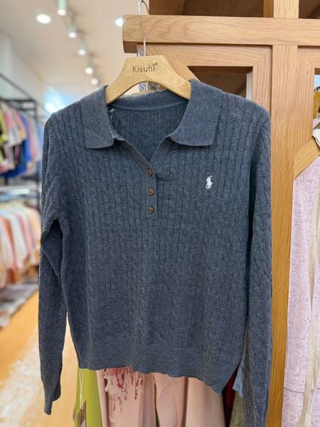  A959-Áo Len Dệt Kim Dài Tay Cổ Bẻ Vặn Thừng 