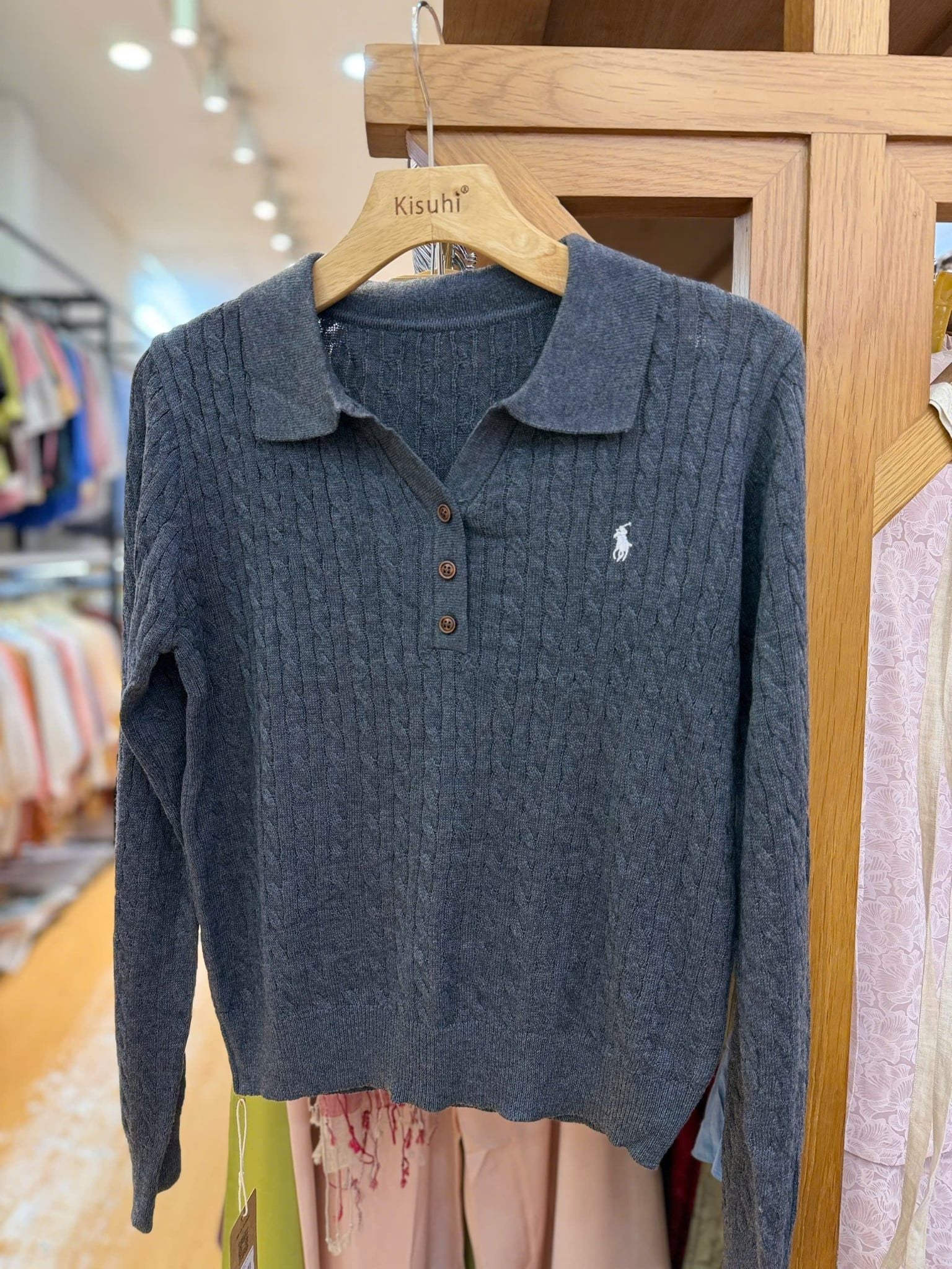 A959-Áo Len Dệt Kim Dài Tay Cổ Bẻ Vặn Thừng 