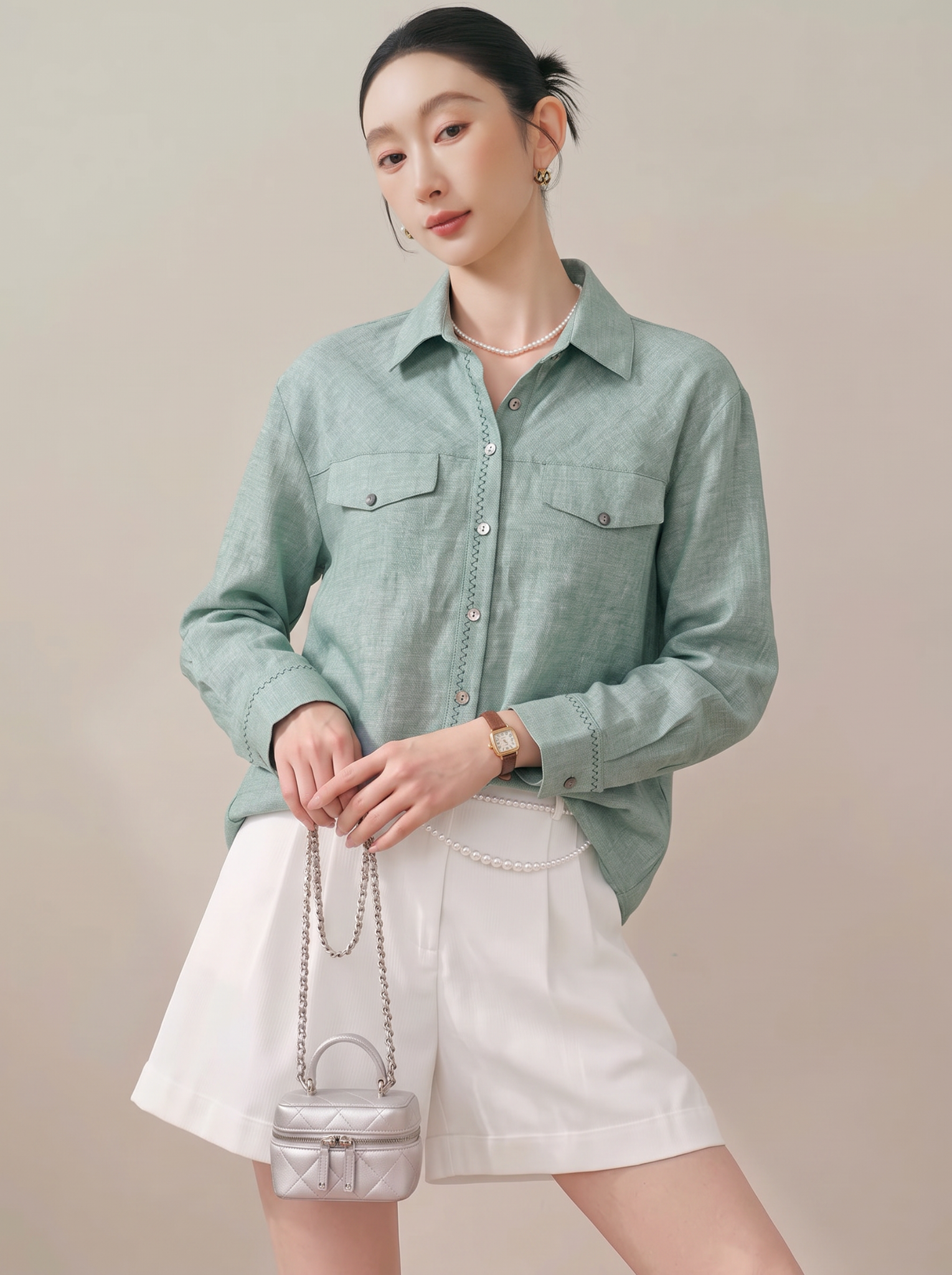  A946-Áo Sơ Mi Linen Thêu 2 Sợi 