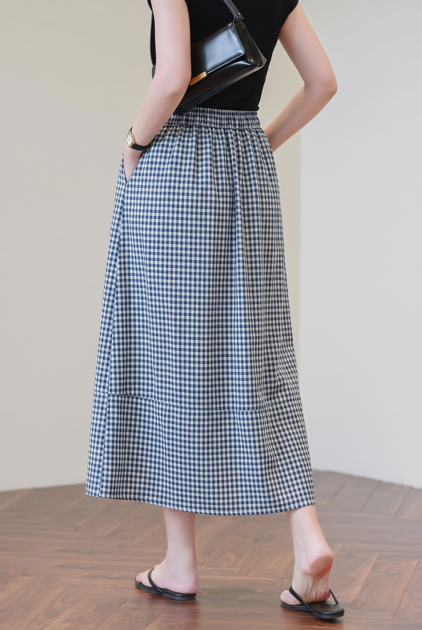  Q422-Chân Váy Karo Linen Viscose 
