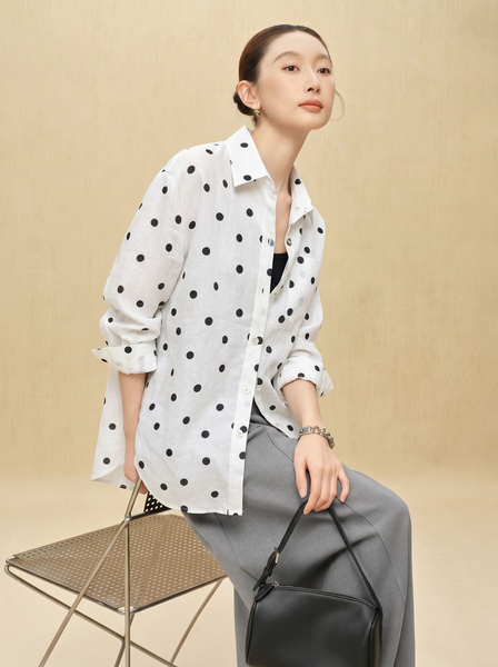  A923- Áo Sơ Mi Linen Tưng Premium Chấm Bi 