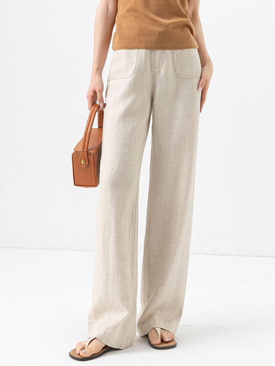  Q264-Quần Linen Lụa Ống Rộng Túi Trước 