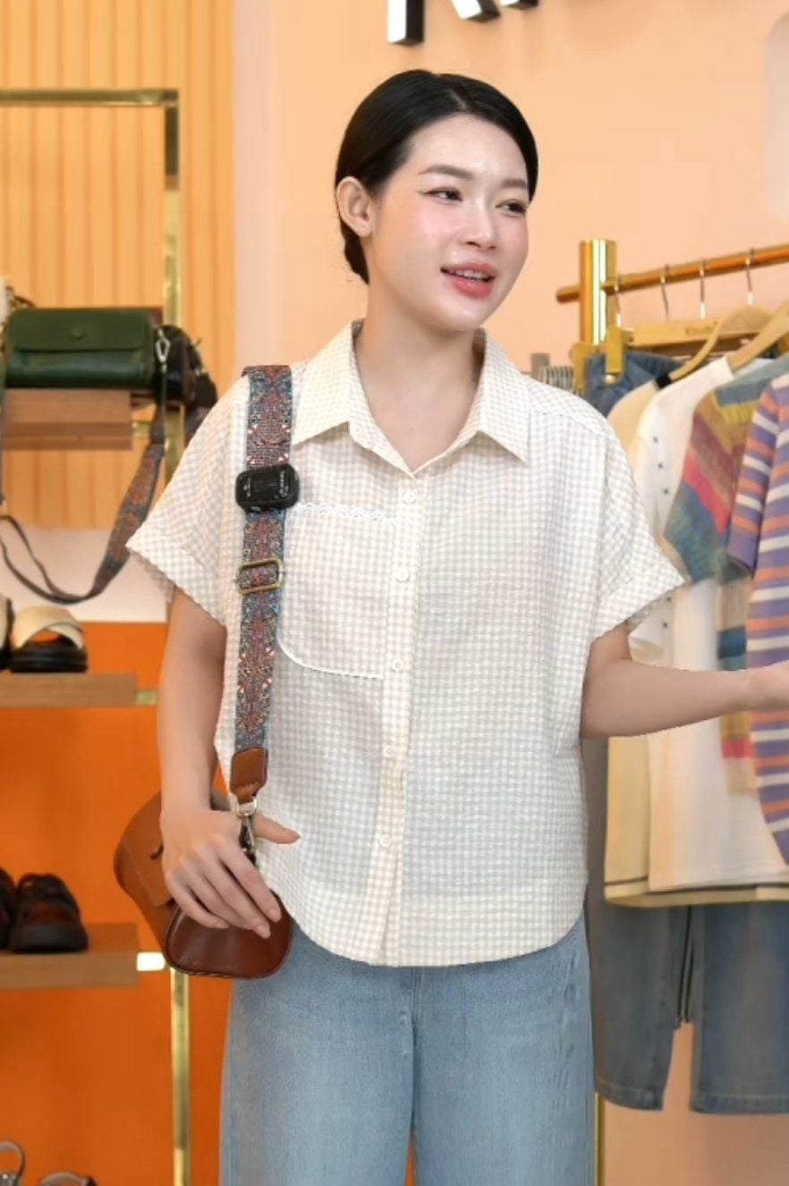  A76- Áo Sơ Mi Karo Phối Túi 