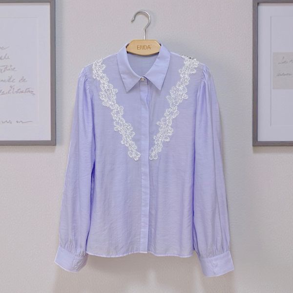  A636- Áo Sơ Mi Modal Tay Phồng Phối Ren 