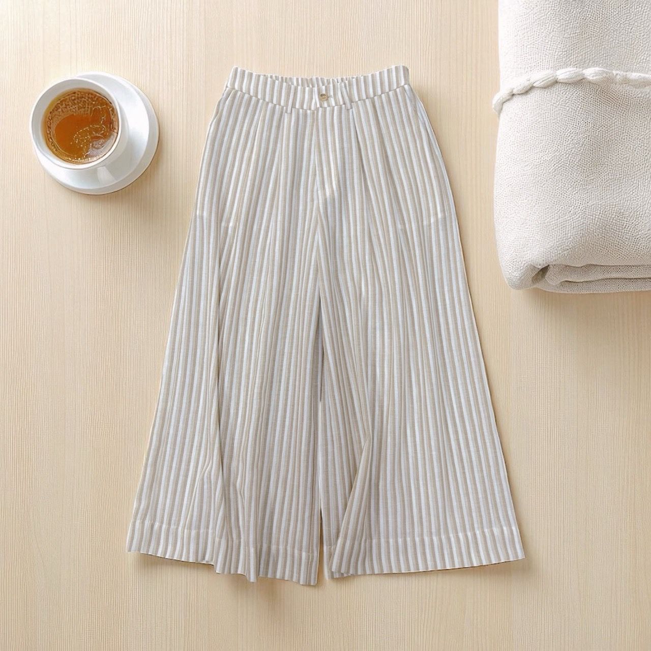  Q319-Quần Sọc Ống Rộng Xếp Ly 