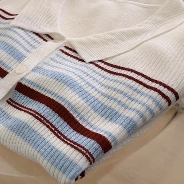 A448-Áo Len Dệt Kim Kẻ Sọc Kiểu Sơ Mi 