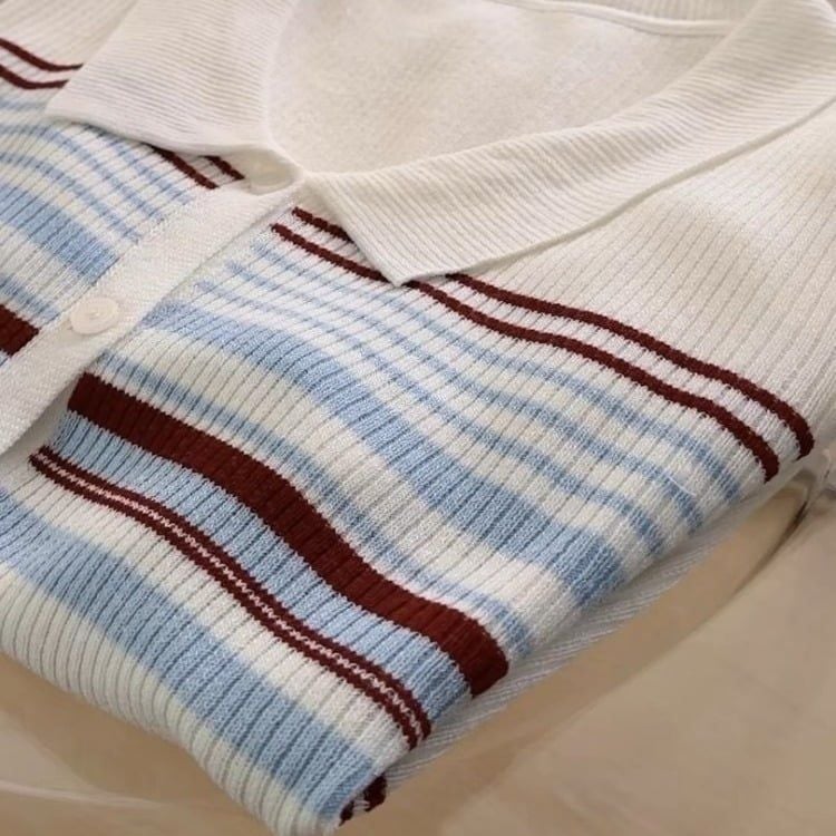  A448-Áo Len Dệt Kim Kẻ Sọc Kiểu Sơ Mi 