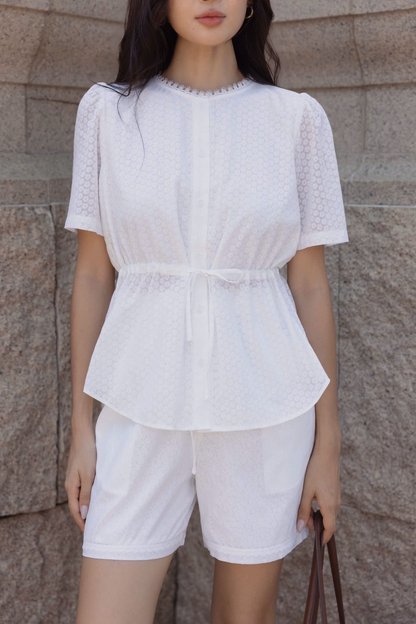  B5- Sét Trắng Hoa Phối Ren 