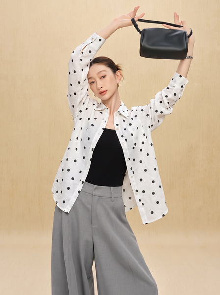  A923- Áo Sơ Mi Linen Tưng Premium Chấm Bi 