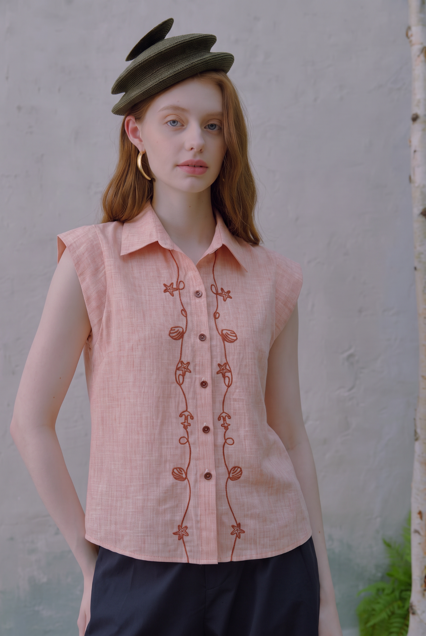  A953-Áo Sơ Mi Linen Cotton Thêu Hoa 