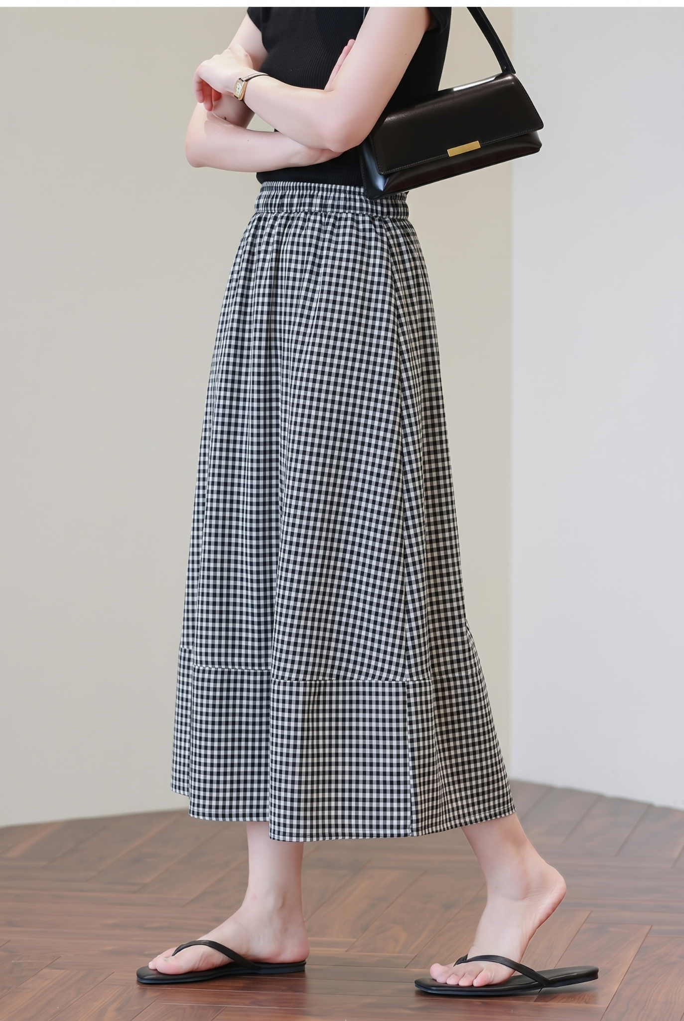  Q422-Chân Váy Karo Linen Viscose 