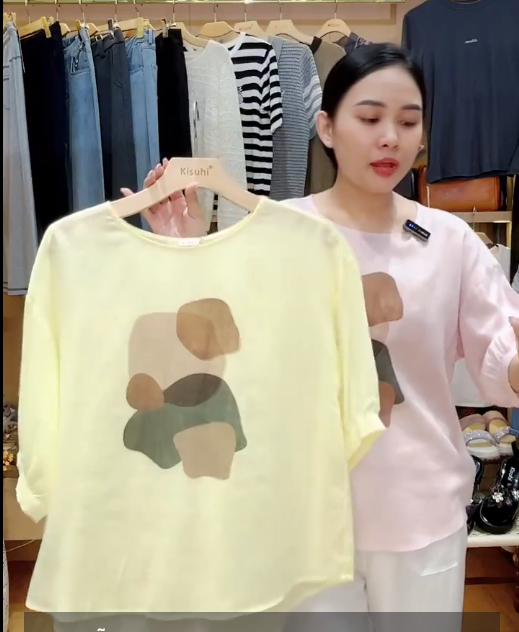  A512-Áo Ramie Vai Xệ In Vẽ Trừu Tượng 