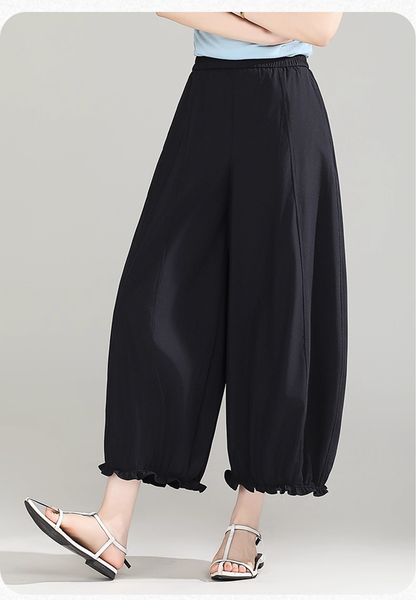  Q318-Quần Ống Rộng 9 Tấc Bo Gấu 