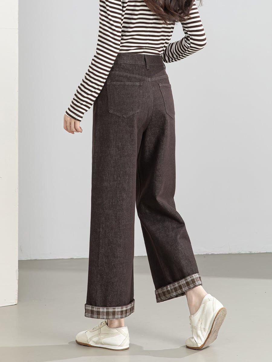  Q461-Quần Jeans Lụa Ống Rộng Xắn Gấu Caro 9 Tấc 