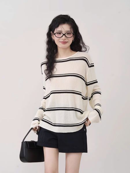  A342-Áo Len Kẻ Sọc Dài Tay Nút Sau 