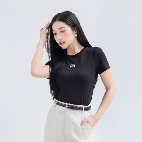  AT22-Áo Thun Lụa Mịn Đính Hoa Hồng 