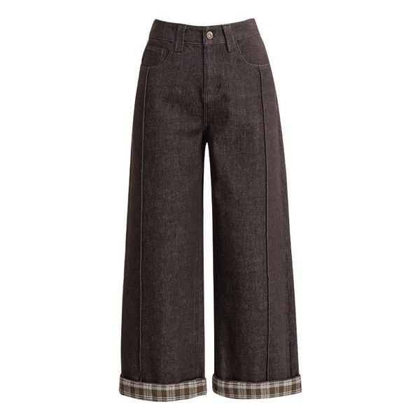  Q461-Quần Jeans Lụa Ống Rộng Xắn Gấu Caro 9 Tấc 