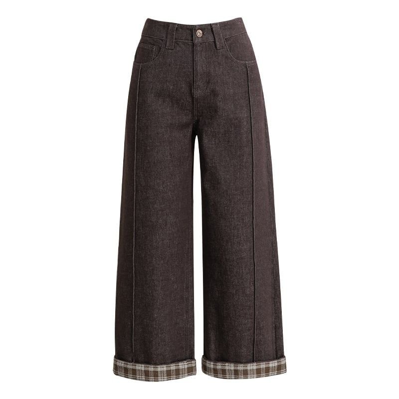 Q461-Quần Jeans Lụa Ống Rộng Xắn Gấu Caro 9 Tấc 