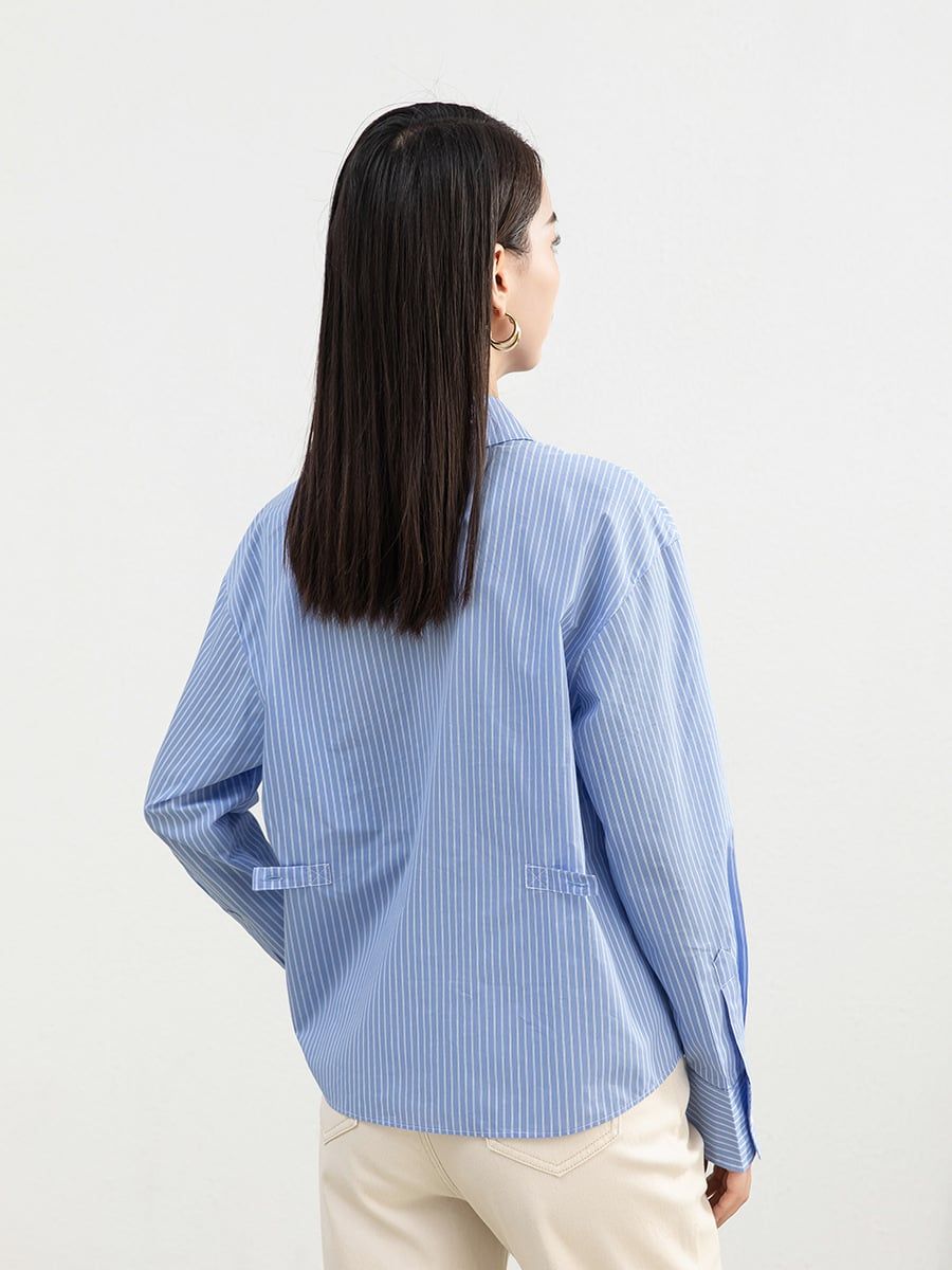  A711-Áo Sơ Mi Kẻ Sọc Thắt Eo Dài Tay 