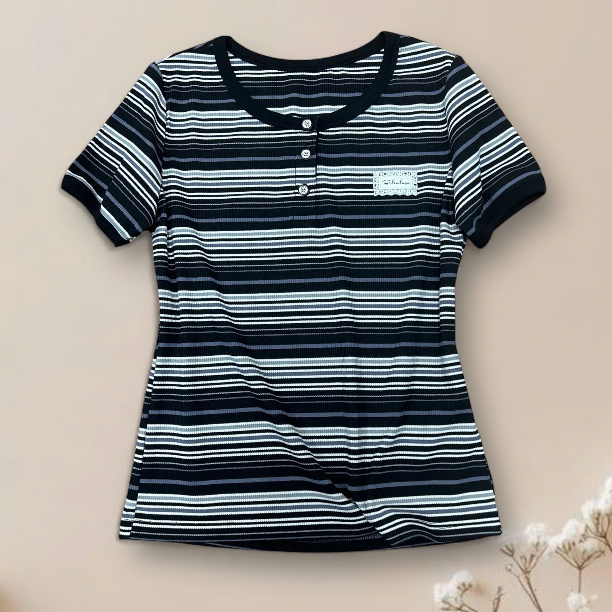  AT39-Áo Thun Sọc Cổ Tròn Tay Ngắn 