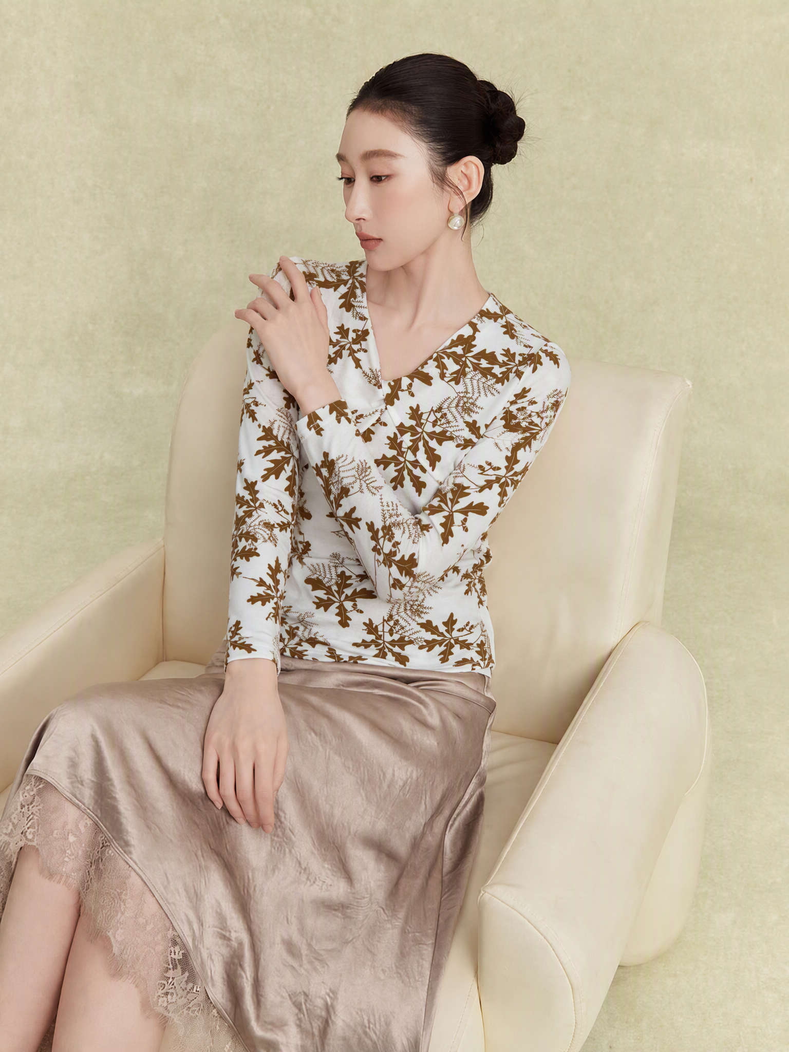  AT80-Áo Thun Tay Dài Cotton In lá 