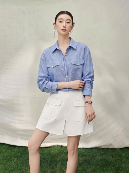  A946-Áo Sơ Mi Linen Thêu 2 Sợi 