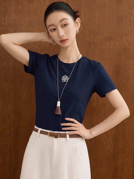  AT88-Áo Tay Ngắn Thun Lụa Mịn Đính Hoa Hồng 