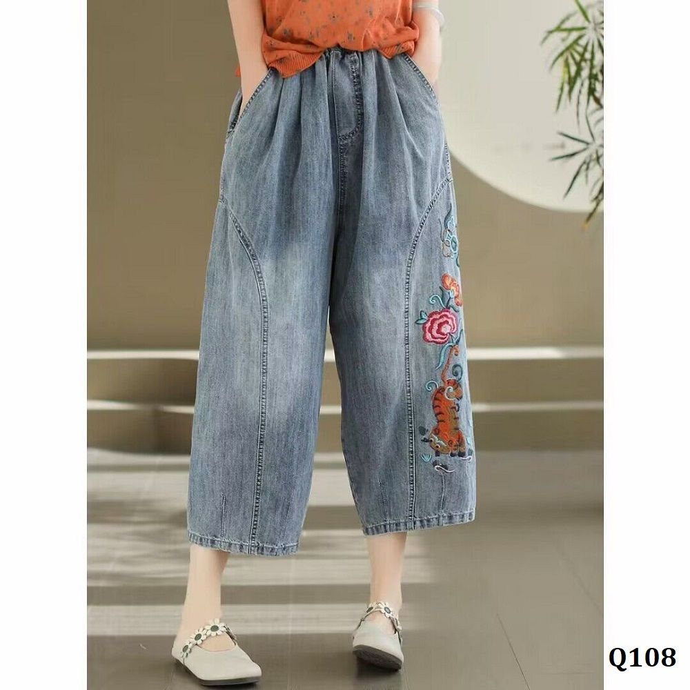  Q108-Quần Jeans Thổ Thêu Hoa 