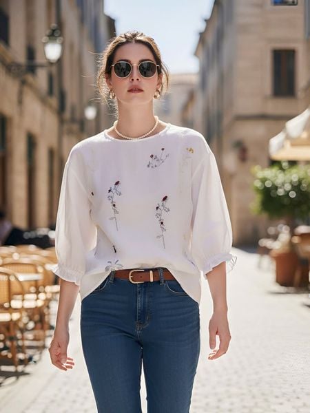  A332- Áo lụa Tencel Thêu Hoa 