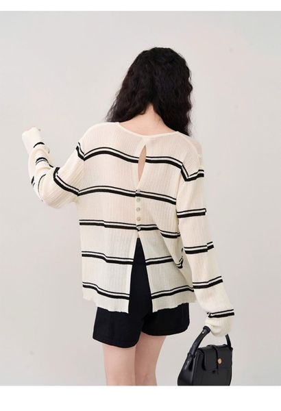  A342-Áo Len Kẻ Sọc Dài Tay Nút Sau 