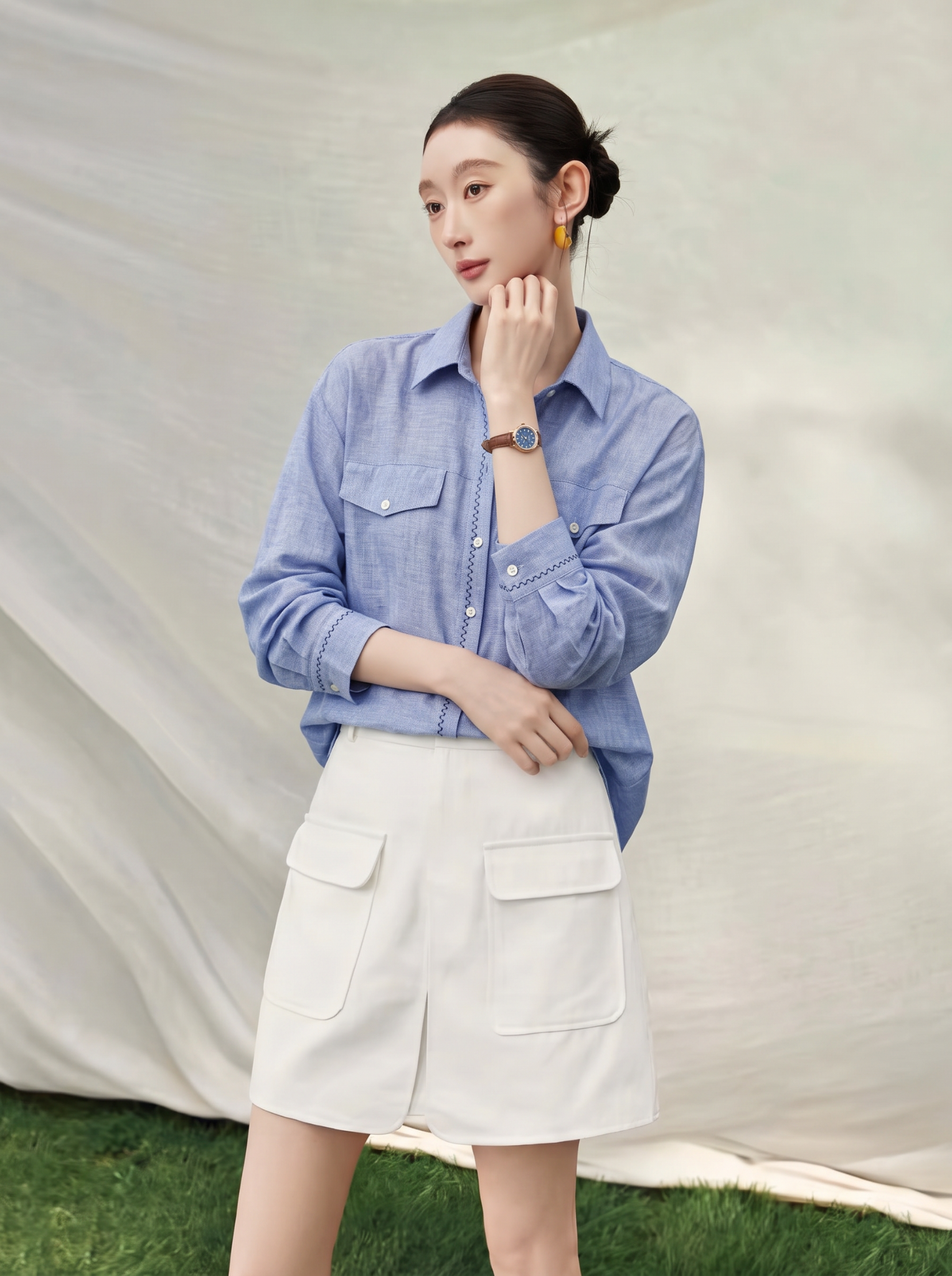  A946-Áo Sơ Mi Linen Thêu 2 Sợi 