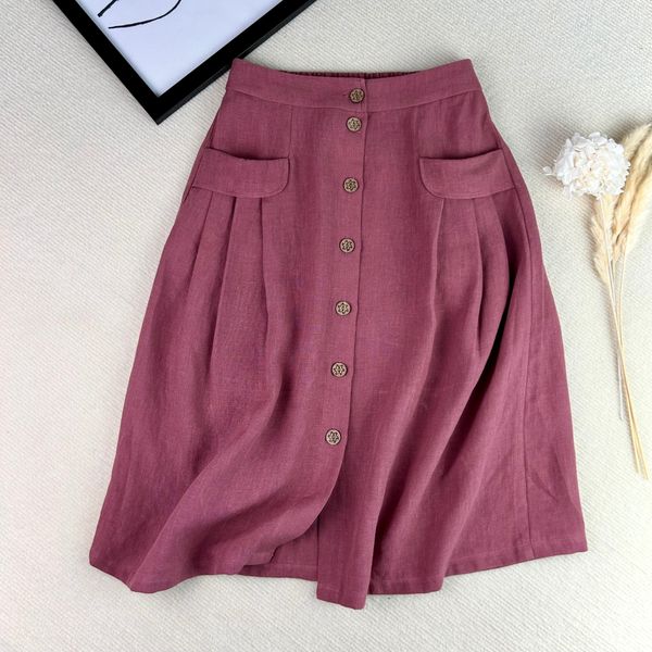  Q1291- Chân váy linen xếp ly túi nấp 