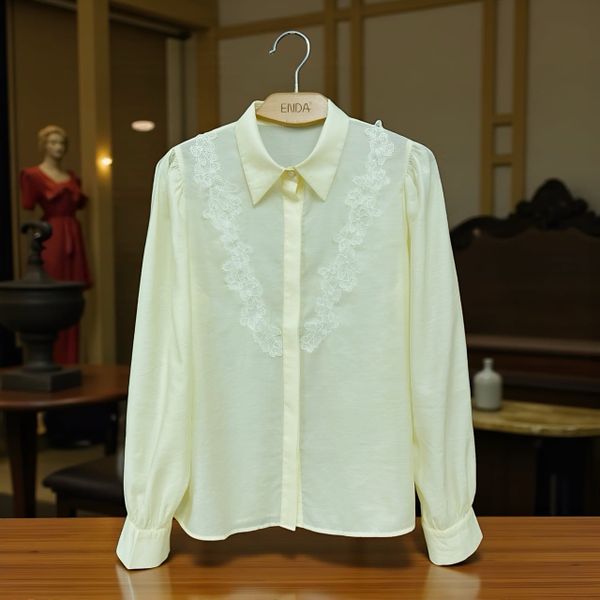  A636- Áo Sơ Mi Modal Tay Phồng Phối Ren 