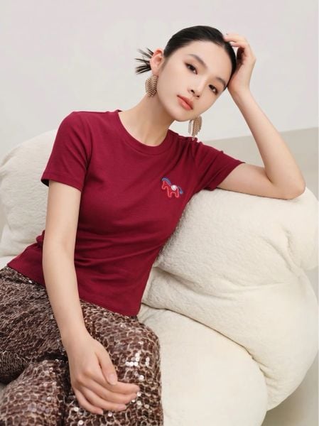  AT69-Áo Thun Cotton Tay Ngắn Đính Logo 