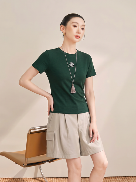  AT88-Áo Tay Ngắn Thun Lụa Mịn Đính Hoa Hồng 