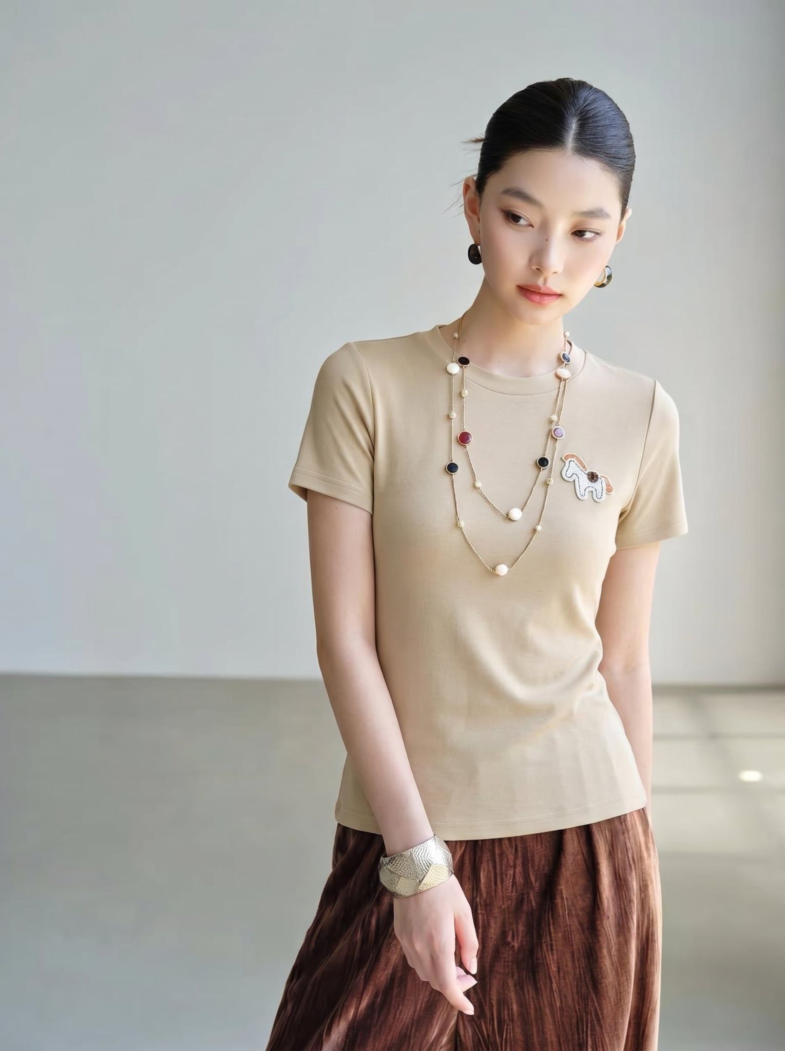  AT69-Áo Thun Cotton Tay Ngắn Đính Logo 