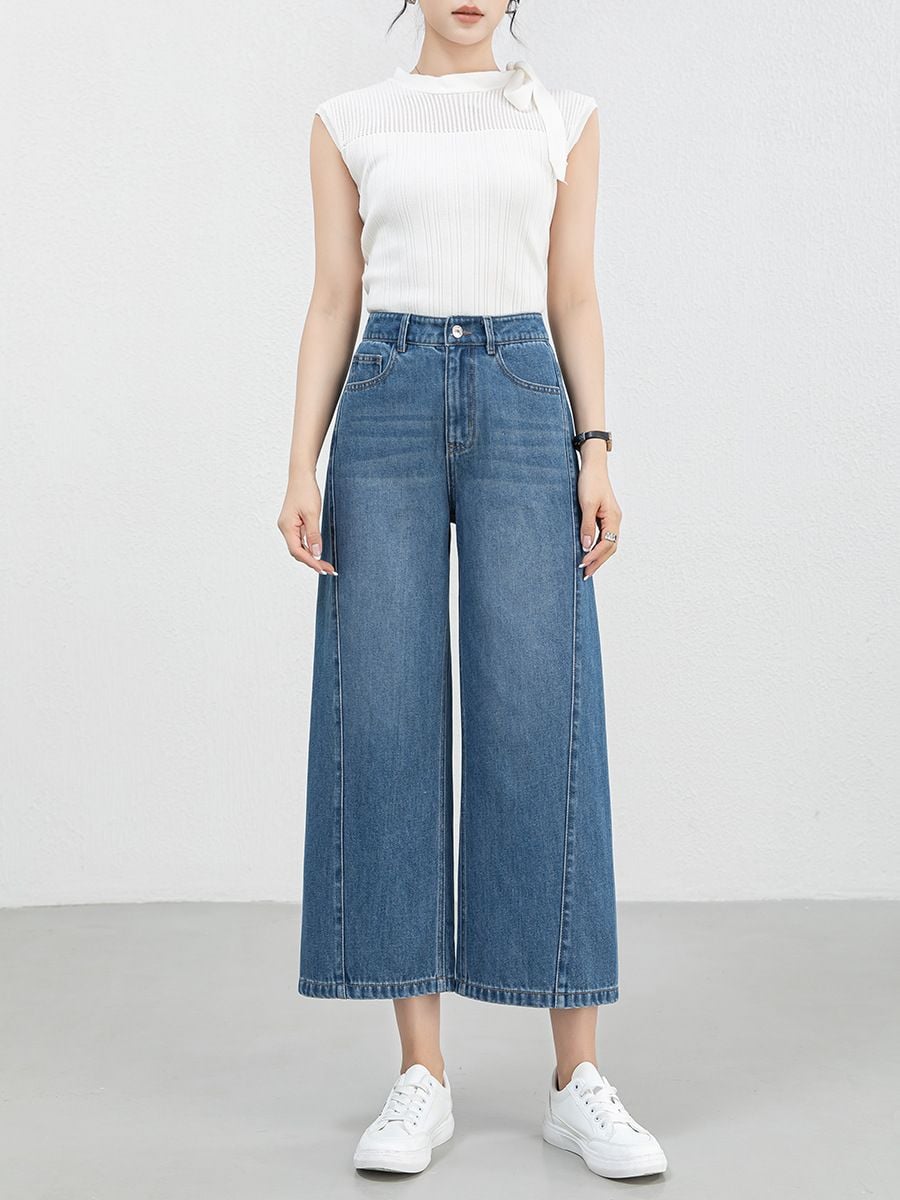  Q342-Quần Jeans Lụa Mềm Mại Cách Điệu Nghệ Thuật 9 Tấc 