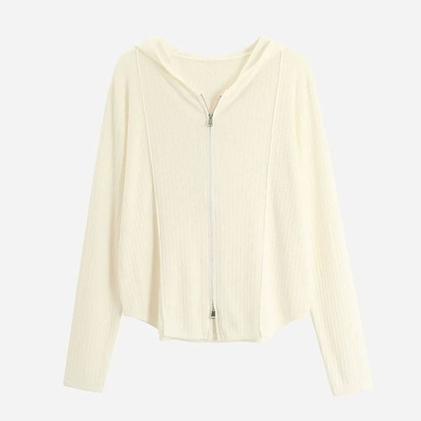 A774-Áo Len Dệt Kim Cardigan Có Nón Khóa Kéo Đôi Mùa Thu 