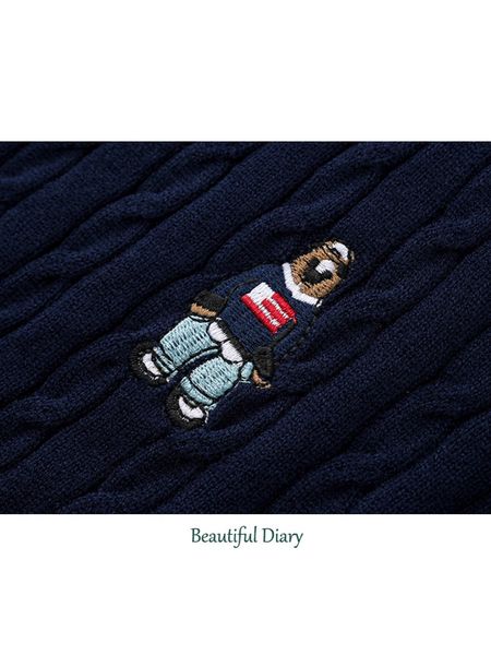  A722-Áo Len Dệt Kim Cardigan Thêu Gấu Mùa Thu Hàn Quốc 