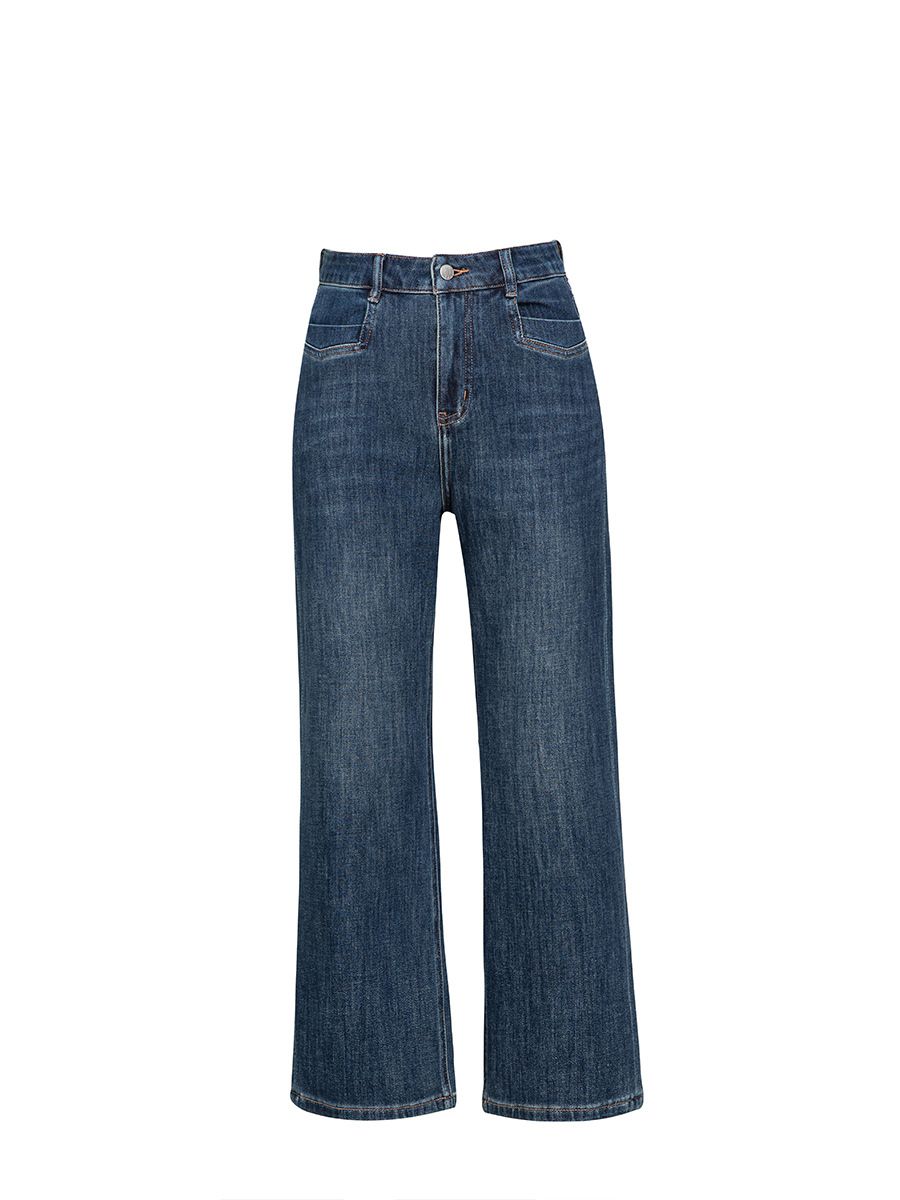  Q373-Quần Jeans Ống Suông Co Dãn 4 Chiều Túi Kiểu Nghệ Thuật 9 Tấc 