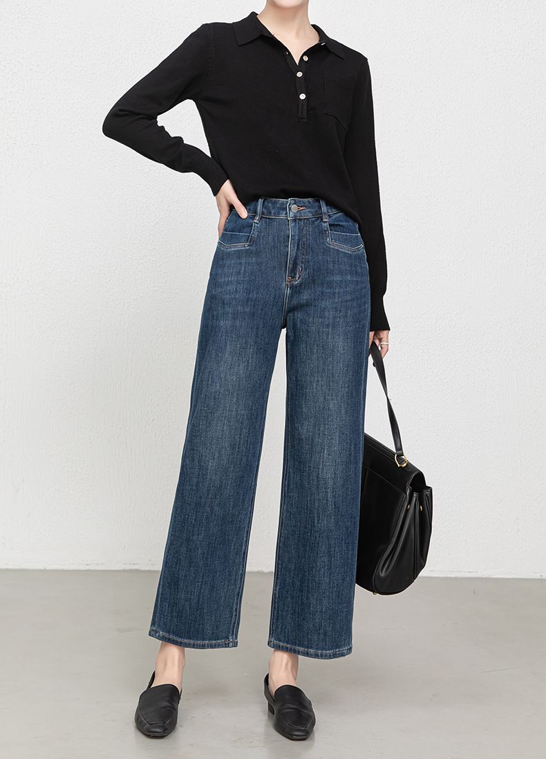  Q373-Quần Jeans Ống Suông Co Dãn 4 Chiều Túi Kiểu Nghệ Thuật 9 Tấc 