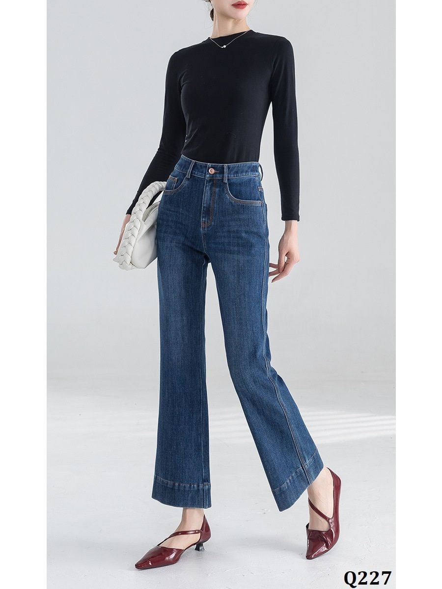  Q227-Quần Jeans Ống Bo Co Dãn Bốn Chiều Lưng Cao Lai Kiểu 