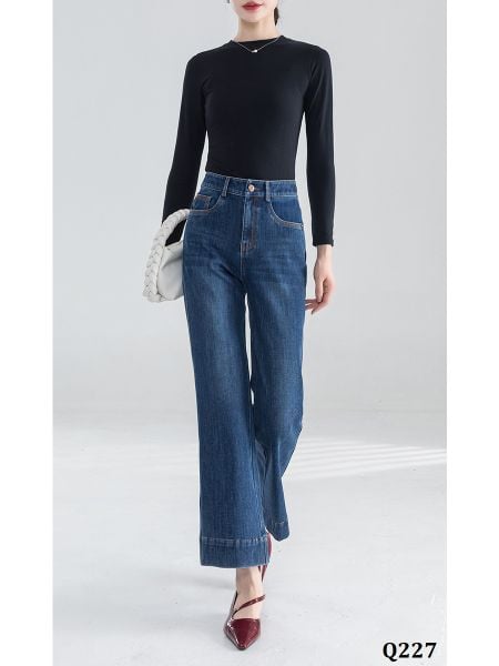  Q227-Quần Jeans Ống Bo Co Dãn Bốn Chiều Lưng Cao Lai Kiểu 