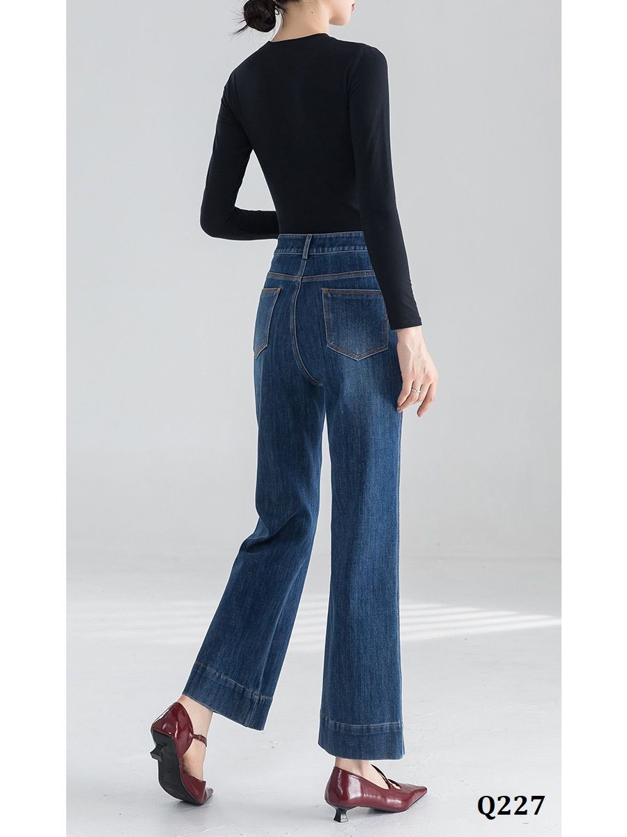 Q227-Quần Jeans Ống Bo Co Dãn Bốn Chiều Lưng Cao Lai Kiểu 